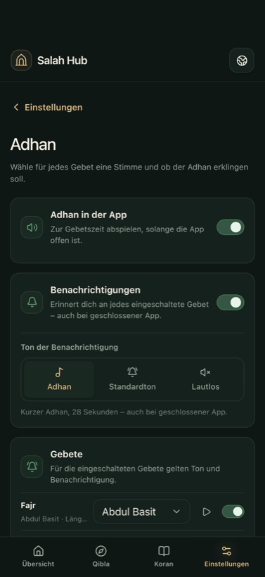 Adhan und Benachrichtigung