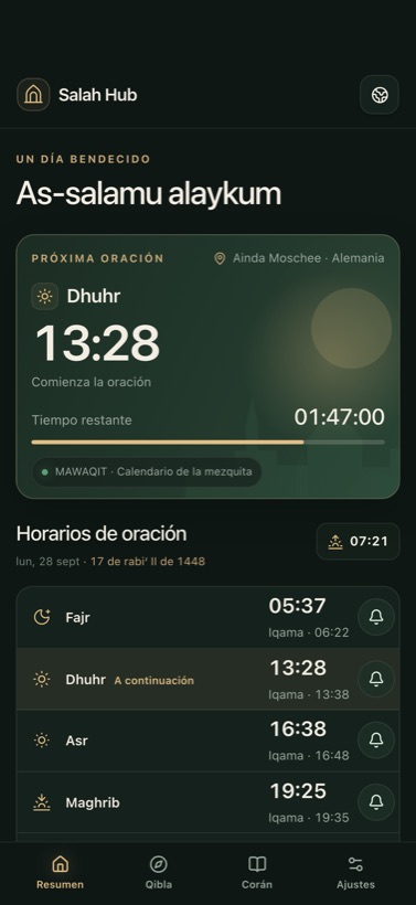 Calendario de la mezquita con Iqama