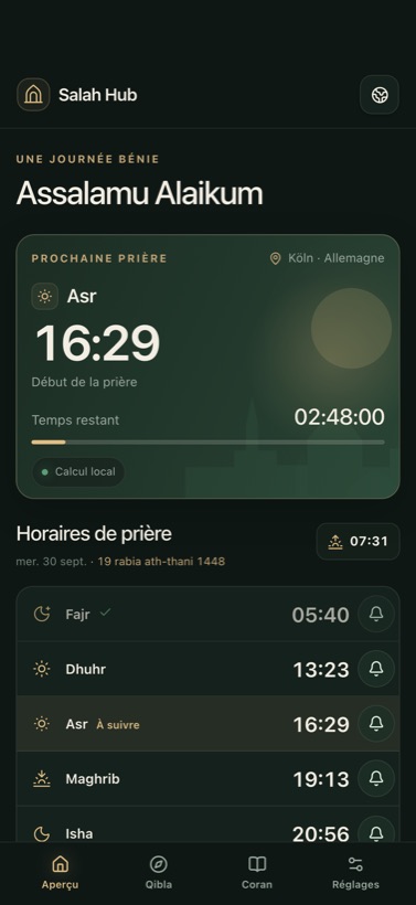 Horaires calculés