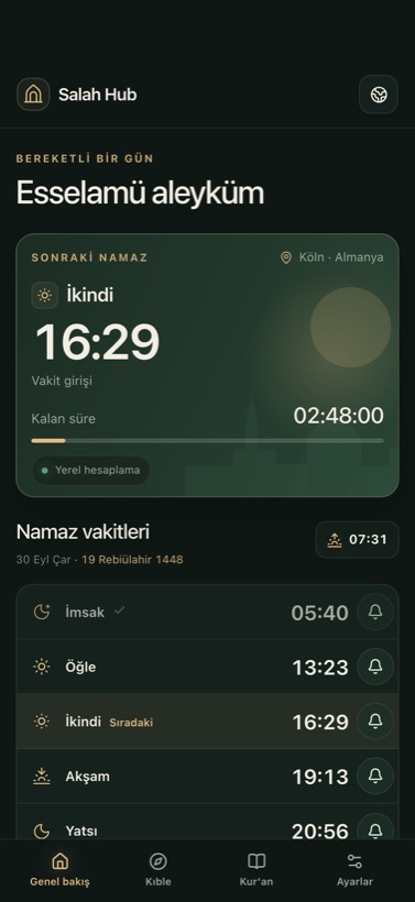 Hesaplanan vakitler